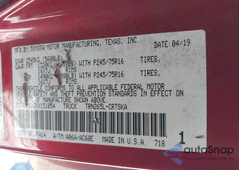 2019 Toyota Tacoma Sr from USA, damaged, VIN 5TFRX5GN3KX151054